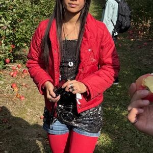 DKNY Red Quilted Puffer Jacket